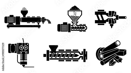extruder silhouette vector set