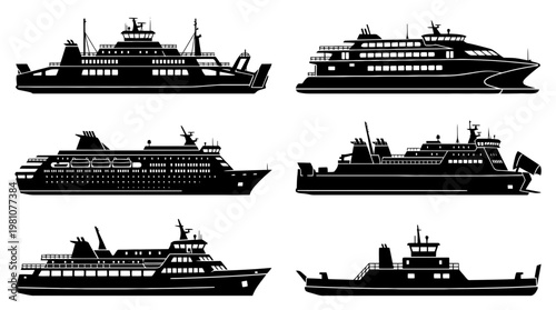 ferry silhouette vector set
