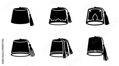 fez hat silhouette vector set