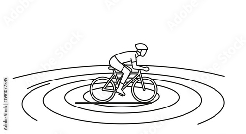 Minimalist Cyclist Riding on a Circular Target Track Line Art