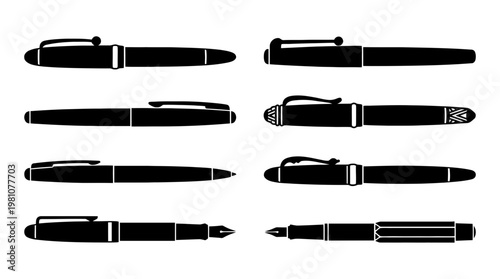 fountain pen silhouette vector set