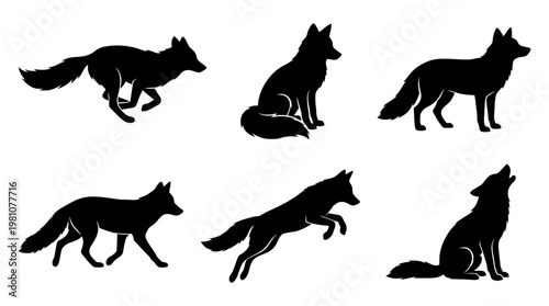 fox silhouette vector set
