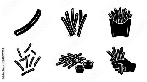 french fries silhouette vector set