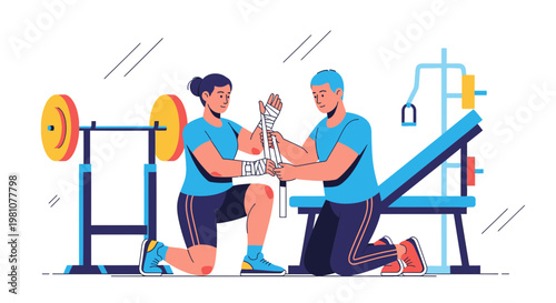 Personal Trainer Wraps Athlete's Hand for Boxing Workout in Gym