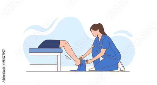 Physical Therapist Applying Compression Bandage to Patient's Leg After Treatment
