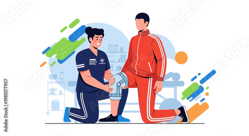 Physical Therapist Applying Ice Pack to Athlete's Knee During Rehabilitation Session