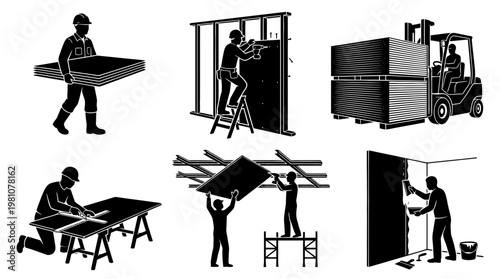 gypsum board silhouette vector set