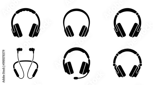 headphones silhouette vector set