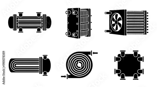 heat exchanger silhouette vector set
