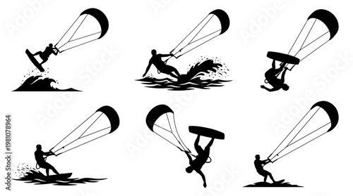 kiteboard silhouette vector set
