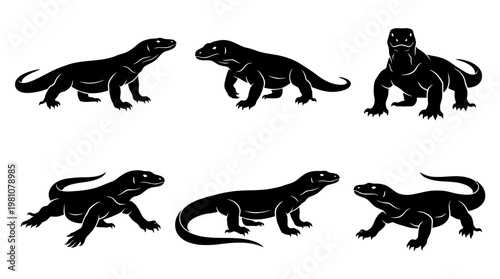 komodo dragon silhouette vector set
