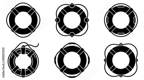 lifebuoy silhouette vector set