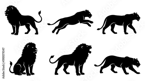 lion silhouette vector set