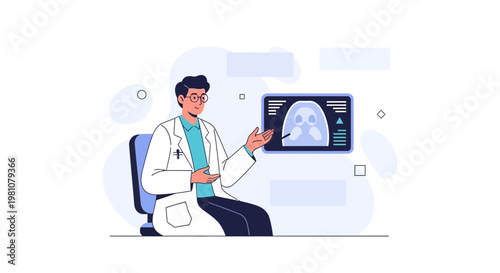 Doctor Explaining Medical Scan Results on Screen