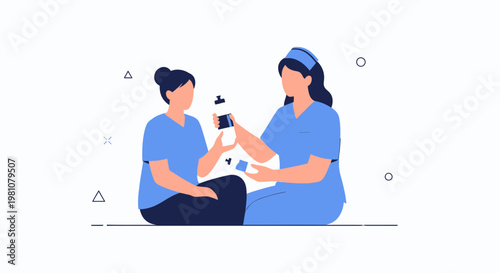 Nurse giving medicine to patient, healthcare, medical assistance, doctor and patient illustration