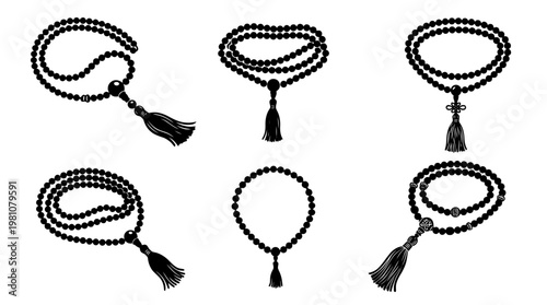 mala beads silhouette vector set