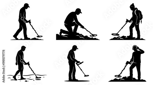 metal detector silhouette vector set