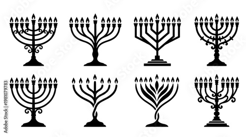 menorah silhouette vector set