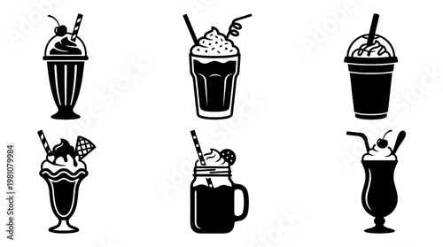milkshake silhouette vector set