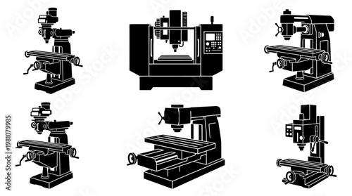 milling machine silhouette vector set