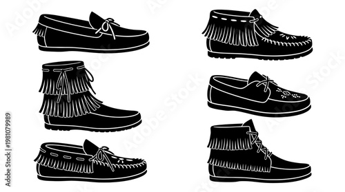 moccasin silhouette vector set