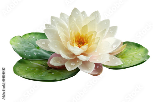 beautiful white lotus flower with green leaves and soft pastel tones isolated on transparent background