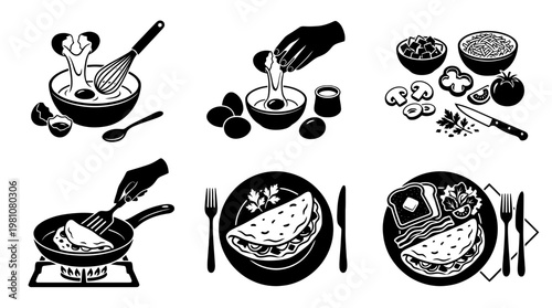 omelette silhouette vector set