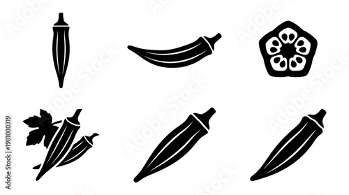 okra silhouette vector set