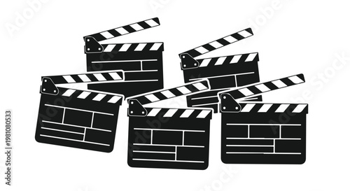 Set of 6 Black and White Film Clapboard Icons Vector