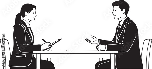 Business meeting with woman taking notes and man gesturing