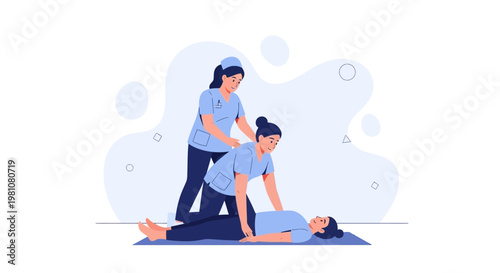 Medical professionals practicing CPR on a patient, illustration