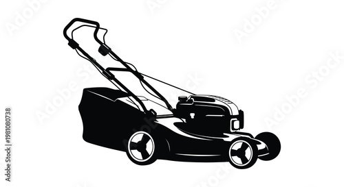 A striking black silhouette of a modern lawnmower sharply defined silhouette