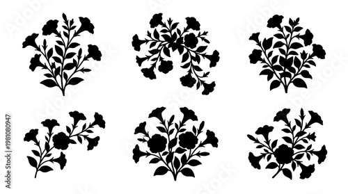 petunia silhouette vector set
