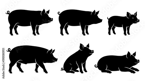 pig silhouette vector set