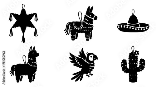 pinata silhouette vector set