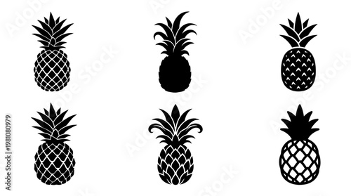 pineapple silhouette vector set
