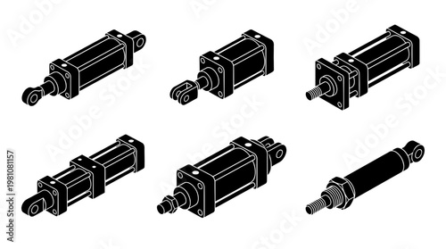 pneumatic cylinder silhouette vector set