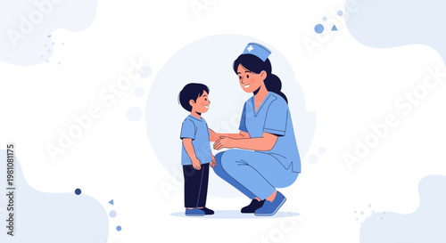 Nurse comforting child, healthcare, medical care, pediatric, kindness, support, doctor, hospital