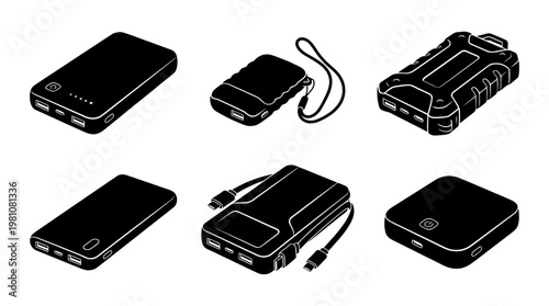 power bank silhouette vector set