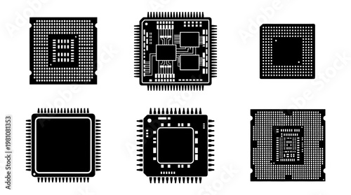 processor chip silhouette vector set