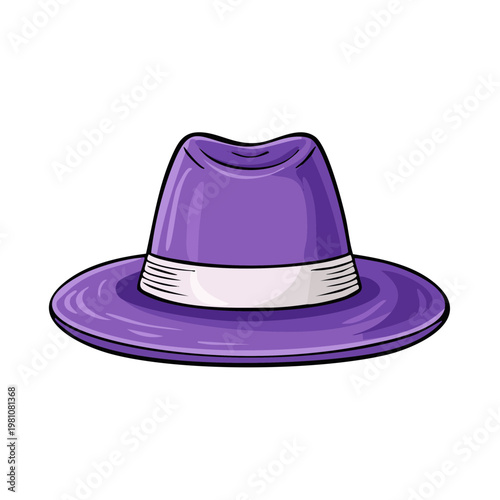 Stylized purple fedora hat with a white band for fashion or vintage looks