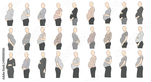 Set of 30 Pregnant Woman Silhouette Icons