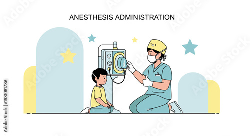 Pediatric Anesthesia Administration: Nurse Prepares Child for Surgery with Anesthesia Machine