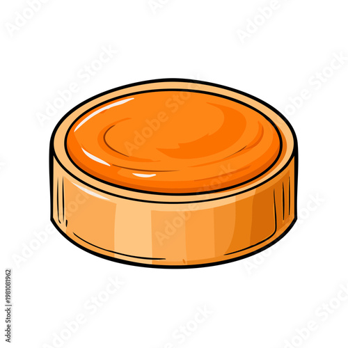 Stylized cartoon illustration of a round orange candy or confectionery in a golden wrapper