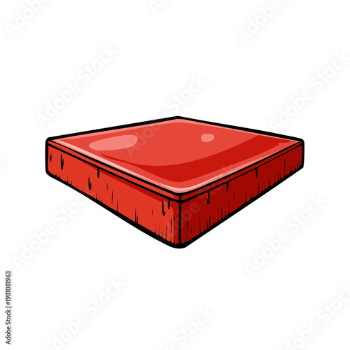 Red square mattress or cushion isolated on white background