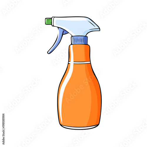 Bright Orange Spray Bottle with Blue Trigger and Green Cap for Cleaning and Disinfection