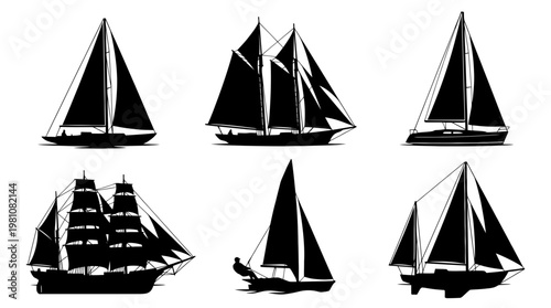 sailboat silhouette vector set