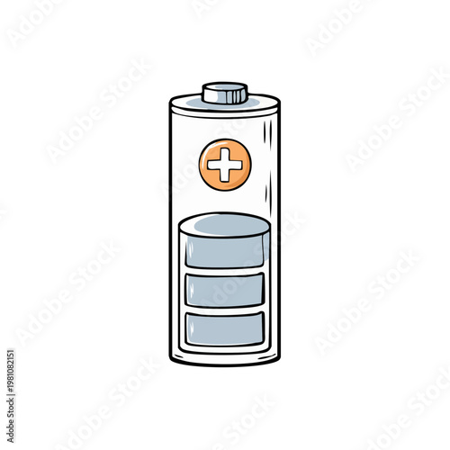 Illustration of a battery with a charge indicator showing partially charged levels and a plus symbol