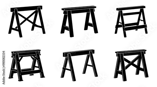 sawhorse silhouette vector set