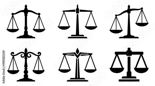 scales of justice silhouette vector set